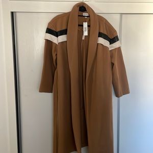 Camel coat with faux leather detail